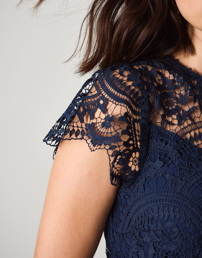 Monica Lace Pleated Bridesmaid Dress Blue