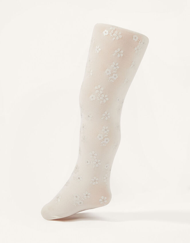 Baby Floral Print Tights, Ivory (IVORY), large