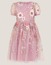 Minnie Floral Appliqu&eacute; Party Dress, Pink (DUSKY PINK), large