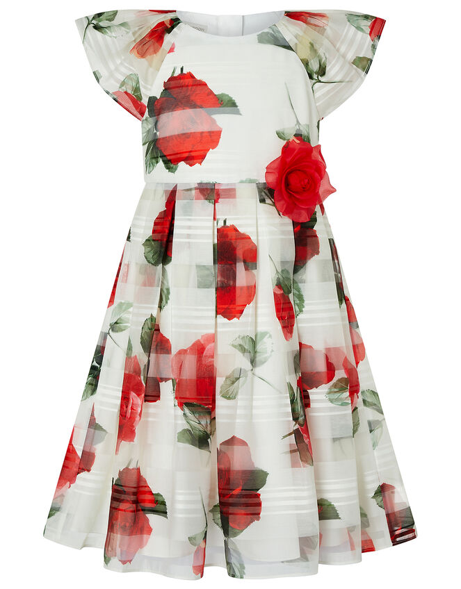 Valentine Striped Rose Dress, Ivory (IVORY), large
