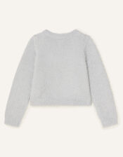 Sequin Bow Fluffy Cardigan, Grey (GREY), large