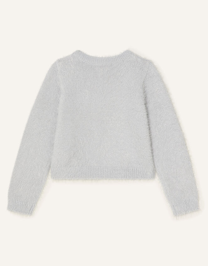 Sequin Bow Fluffy Cardigan, Grey (GREY), large