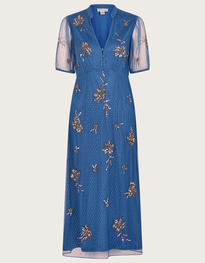 Pamela Embellished Tea Dress Blue | Evening Dresses | Monsoon UK.