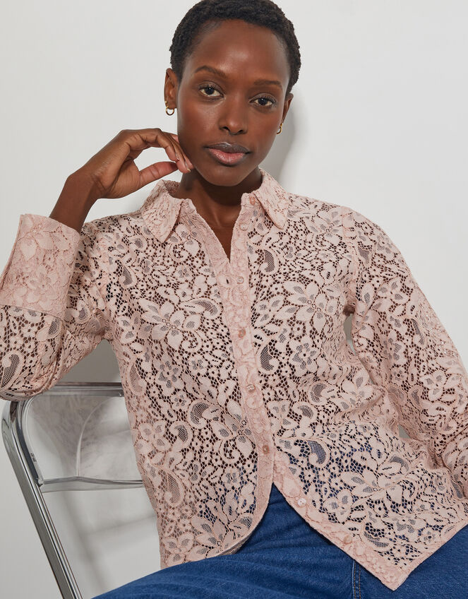 Lia Floral Lace Shirt, Pink (PINK), large