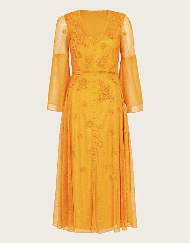 Alba Embroidered Tea Dress, Yellow (YELLOW), large