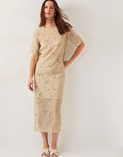 Sacha Short-Sleeve Embroidered Top, Gold (GOLD), large