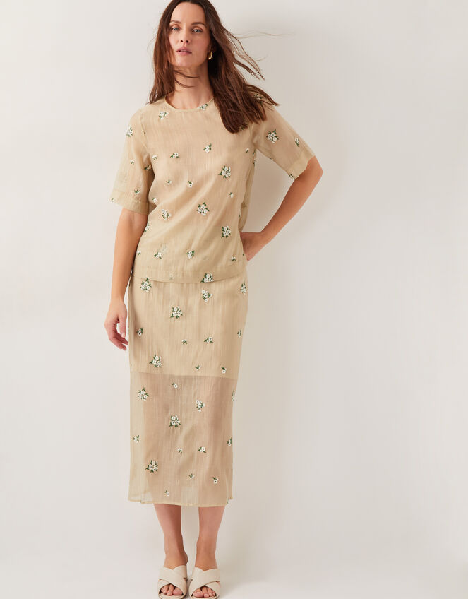 Sacha Short-Sleeve Embroidered Top, Gold (GOLD), large