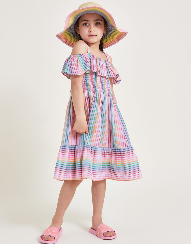  Stripe Frill Beach Dress, Ivory (IVORY), large