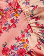 Baby Floral Lace Trim Frill Dress, Pink (PINK), large