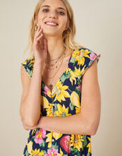 Floral Print Jersey Midi Dress , Blue (NAVY), large