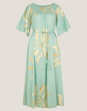 Tashie Sun Print Bardot Midi Dress, Blue (AQUA), large