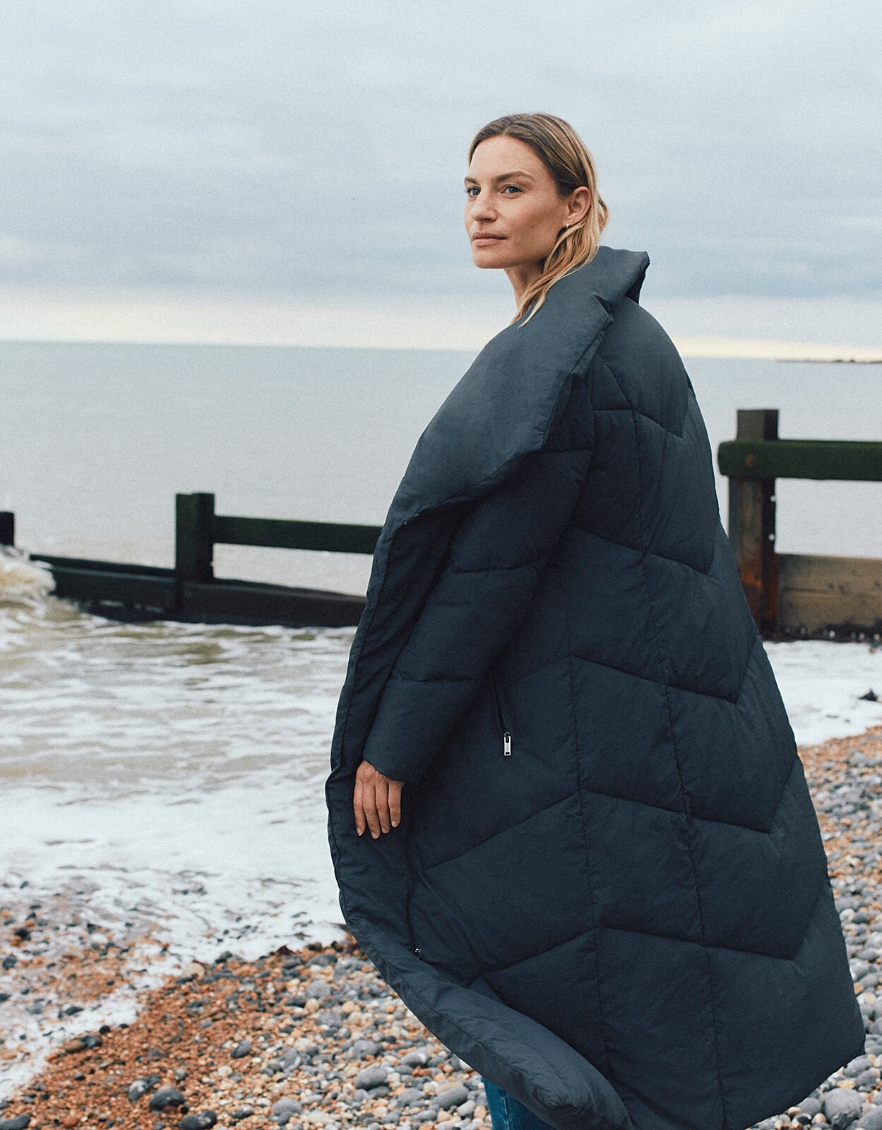 Longline Hooded Padded Coat Grey