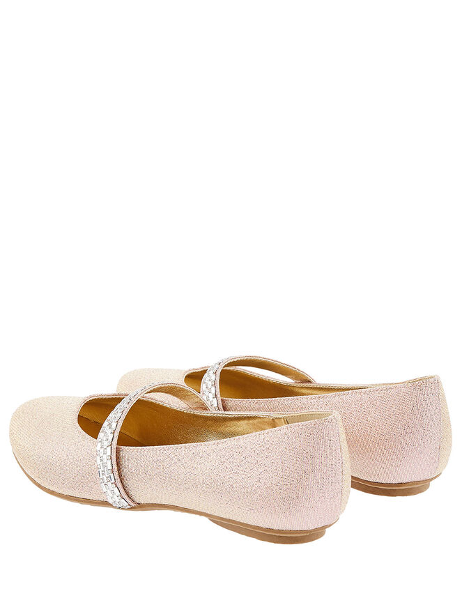 Embellished Strap Shimmer Ballerina Flats, Pink (PINK), large