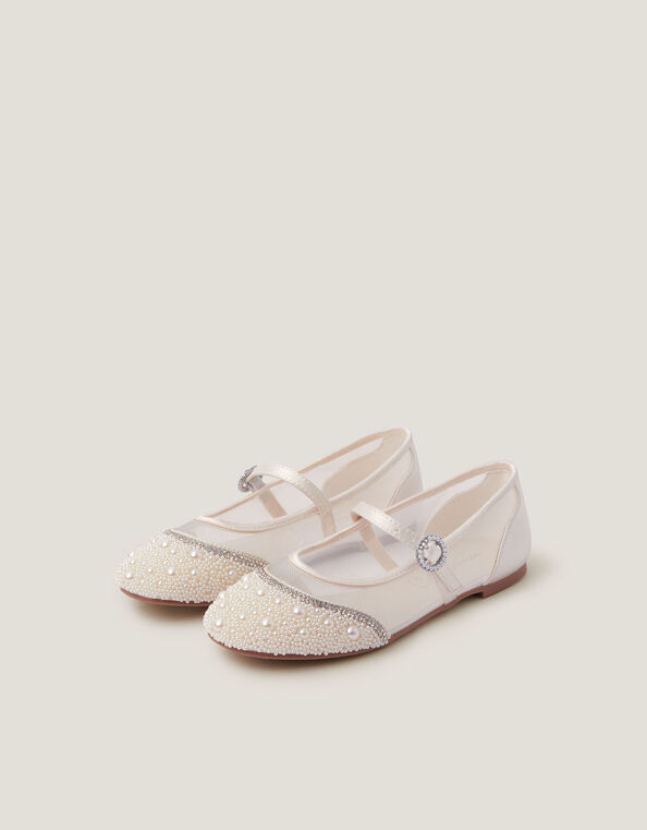 Pearl Mesh Ballet Flats, Ivory (IVORY), large