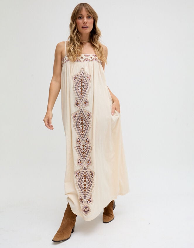 Raffya Sapphire Embroidered Maxi Dress, Cream (CREAM), large