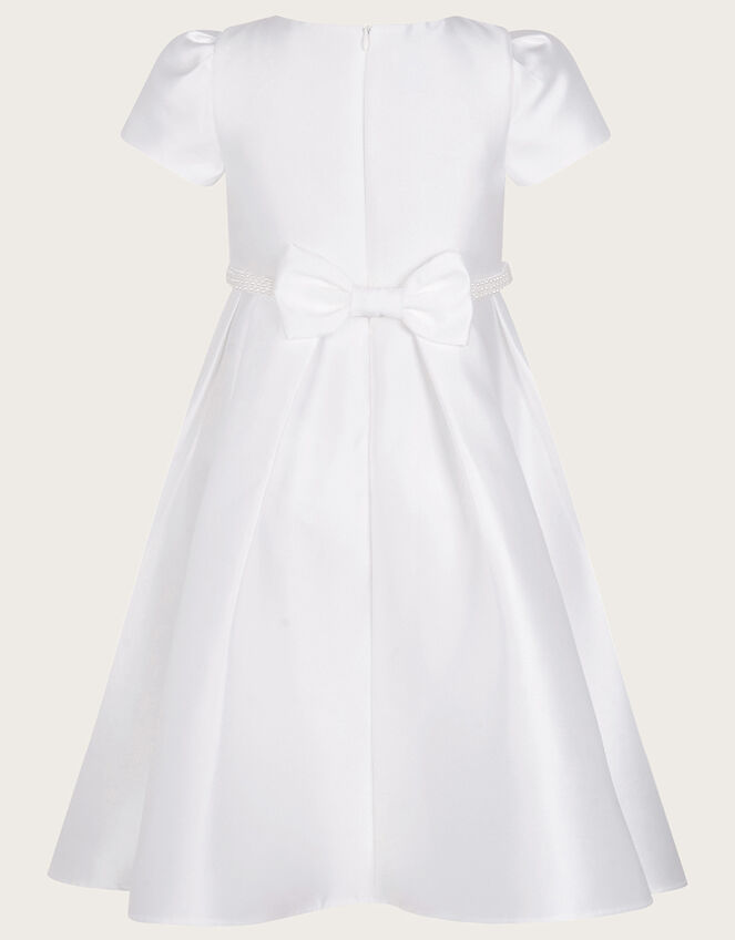 Henriette Pearl Belt Duchess Dress, Ivory (IVORY), large