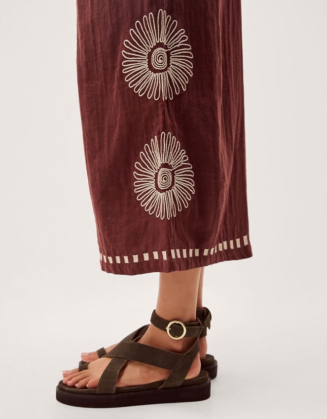 Aurelia Embroidered Cotton Jumpsuit, Brown (BROWN), large