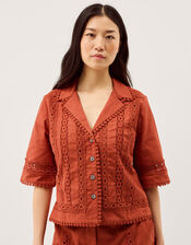 Irina Lace Trim Shirt, Orange (RUST), large
