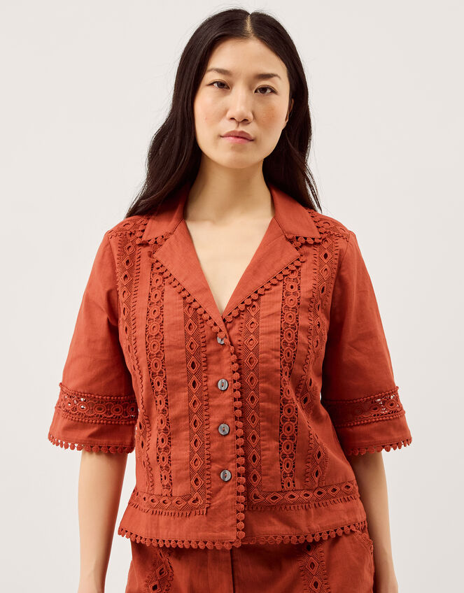 Irina Lace Trim Shirt, Orange (RUST), large