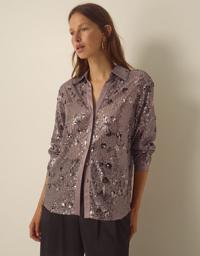 Seema Long Sleeve Sequin Shirt Mink