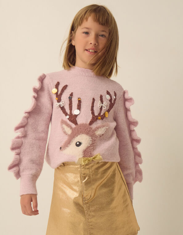 Dahlia Christmas Reindeer Jumper, Pink (PINK), large