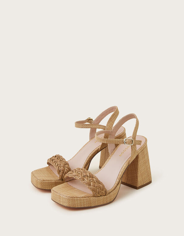 Raffia Block Heel Sandals, Natural (NATURAL), large