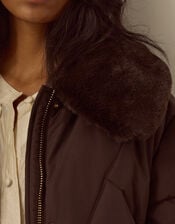 Iona Faux Fur Collar Padded Coat, Brown (CHOCOLATE), large
