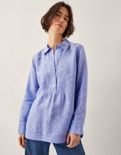Lola Linen Longline Shirt, Blue (BLUE), large