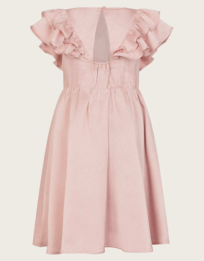 Satin Ruffle Sleeve Dress, Pink (PALE PINK), large