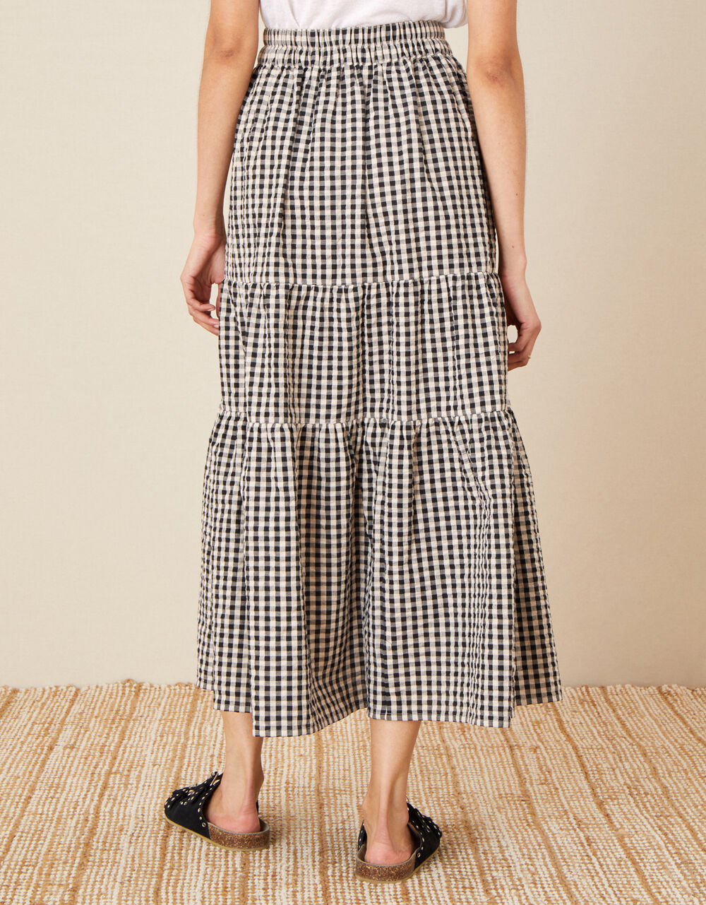 Gingham Tiered Skirt Natural Skirts Monsoon UK.