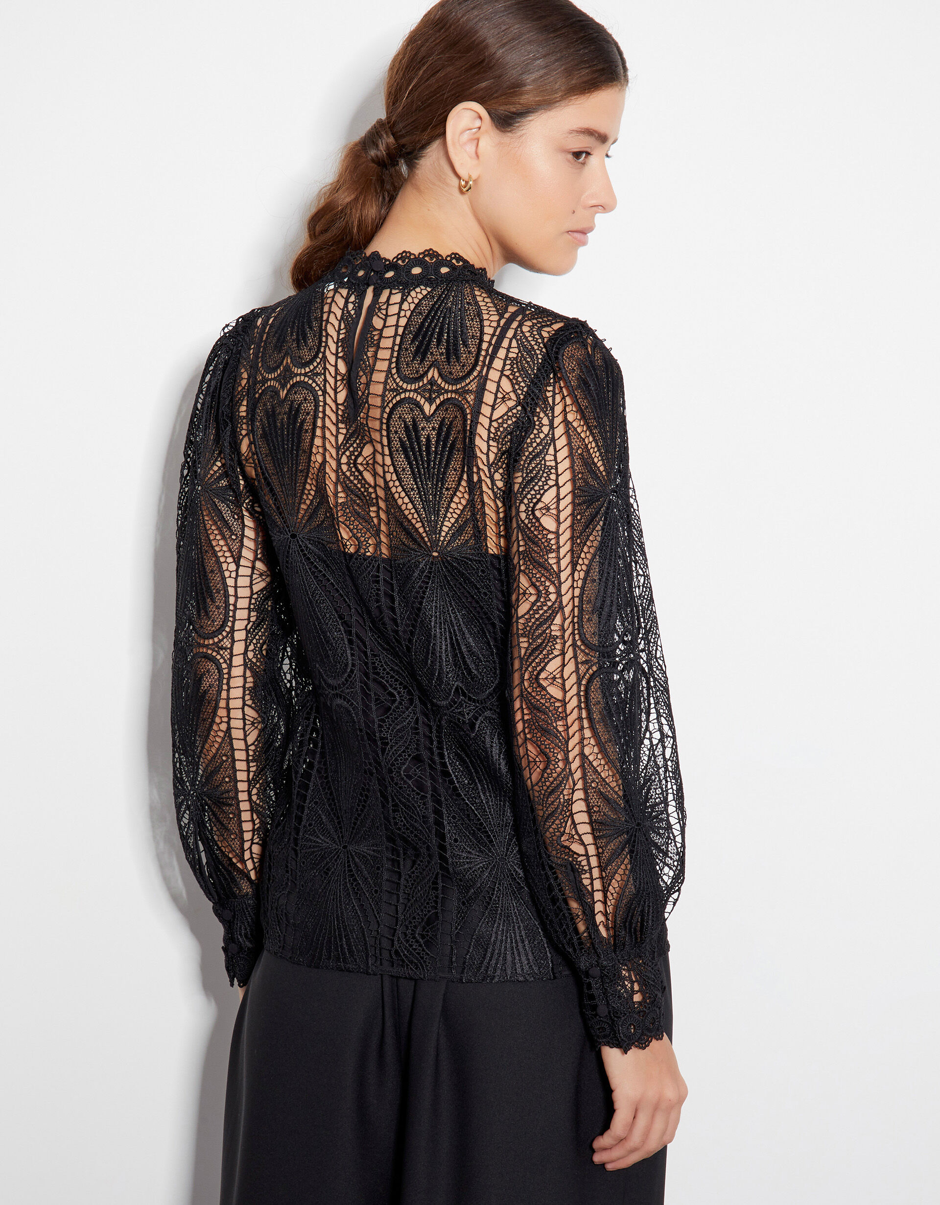 Simone Lace Blouse with Bow - Black main image 1