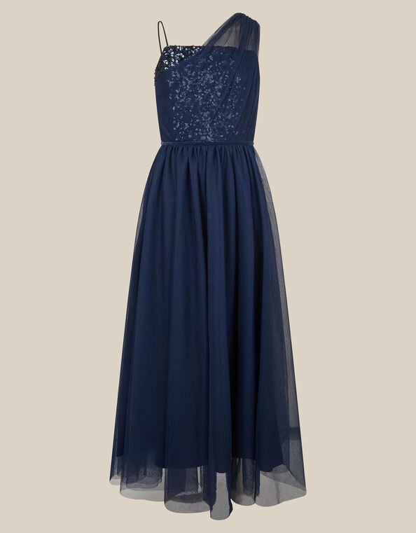 Zairan One-Shoulder Tulle Prom Dress, Blue (NAVY), large