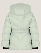 Belted Puffer Coat, Green (SAGE), large