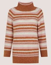 Solana High Neck Stripe Jumper, Camel (CAMEL), large