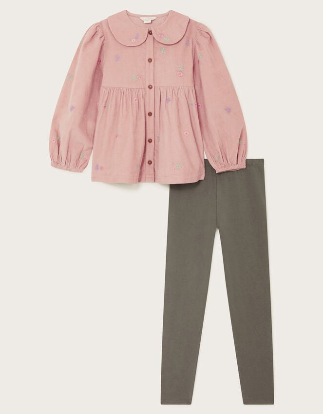 Embroidered Corduroy Blouse and Leggings Set, Purple (LILAC), large