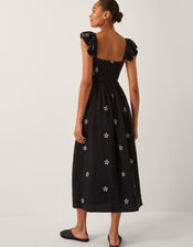 Daisy Frill Embroidered Midi Dress, Black (BLACK), large