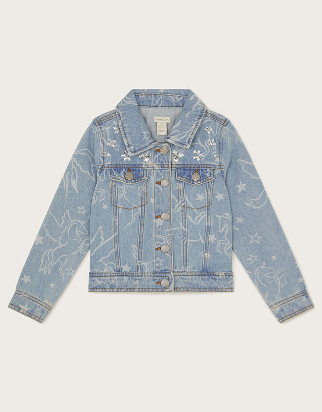 Unicorn Rhinestone Denim Jacket, Blue (BLUE), large