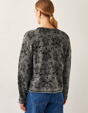 Jess Jacquard Cardigan, Grey (CHARCOAL), large