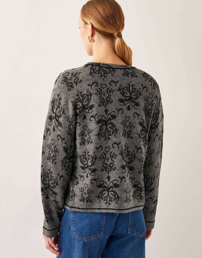 Jess Jacquard Cardigan, Grey (CHARCOAL), large