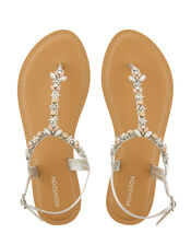Farren Flower Embellished Sandals, Silver (SILVER), large