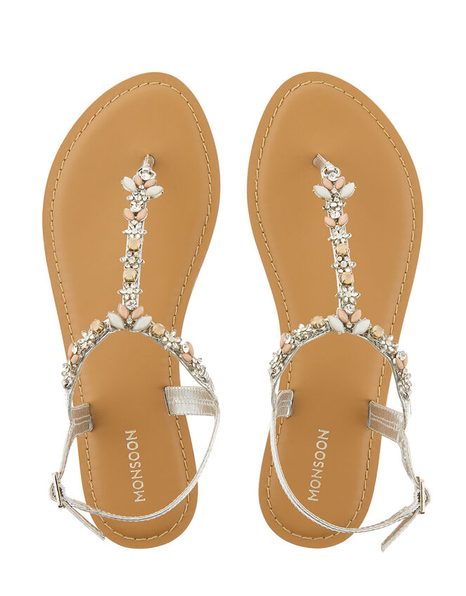 Farren Flower Embellished Sandals, Silver (SILVER), large