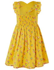 Grace Floral Ruffle Dress in Organic Cotton, Yellow (YELLOW), large