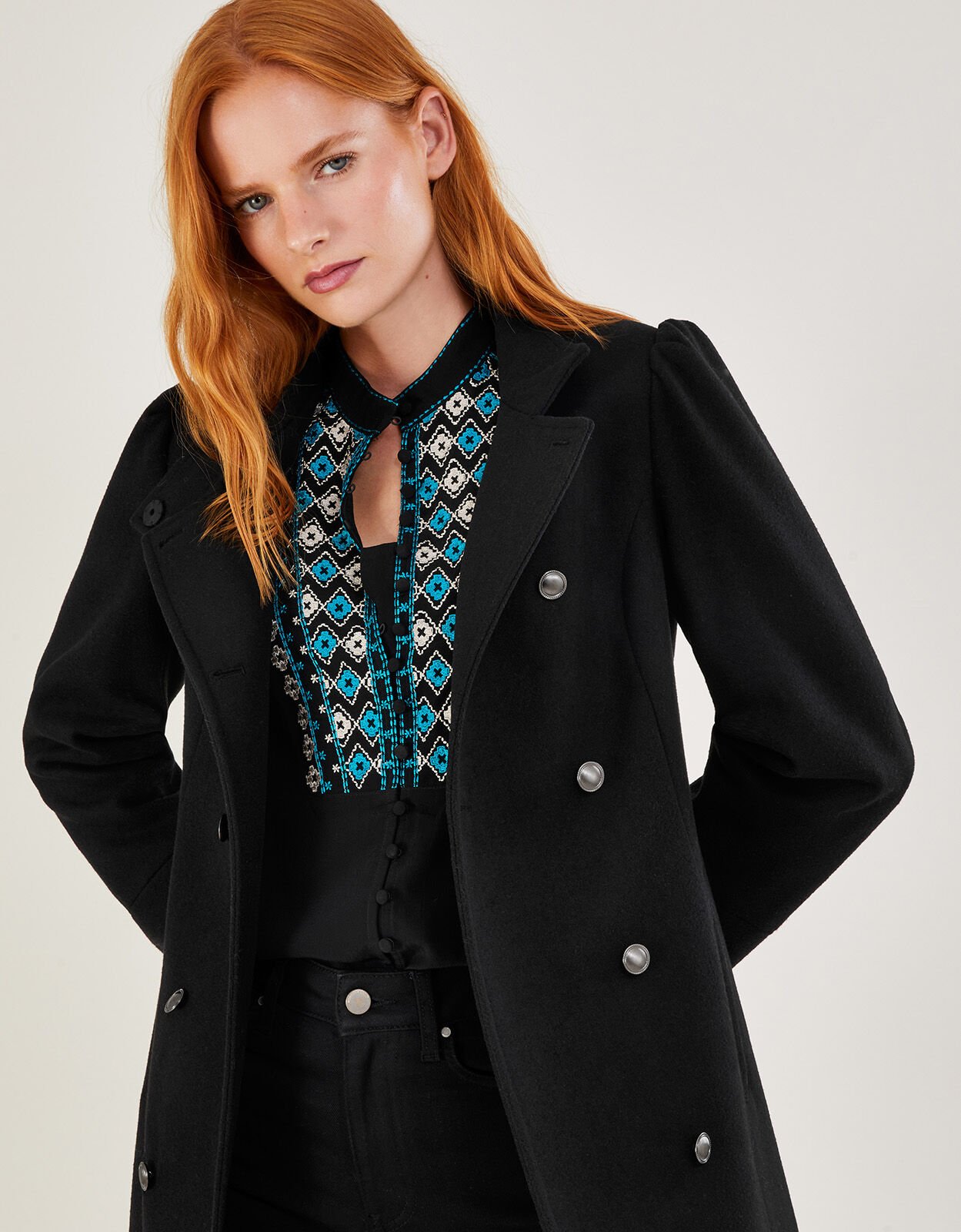 Women's black peacoat with cheap belt