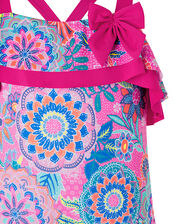Inca Flower Print Frill Swimsuit with Recycled Polyester, Pink (PINK), large