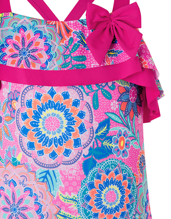 Inca Flower Print Frill Swimsuit with Recycled Polyester, Pink (PINK), large