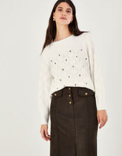 Gem Encrusted Jumper with Recycled Polyester, Ivory (IVORY), large