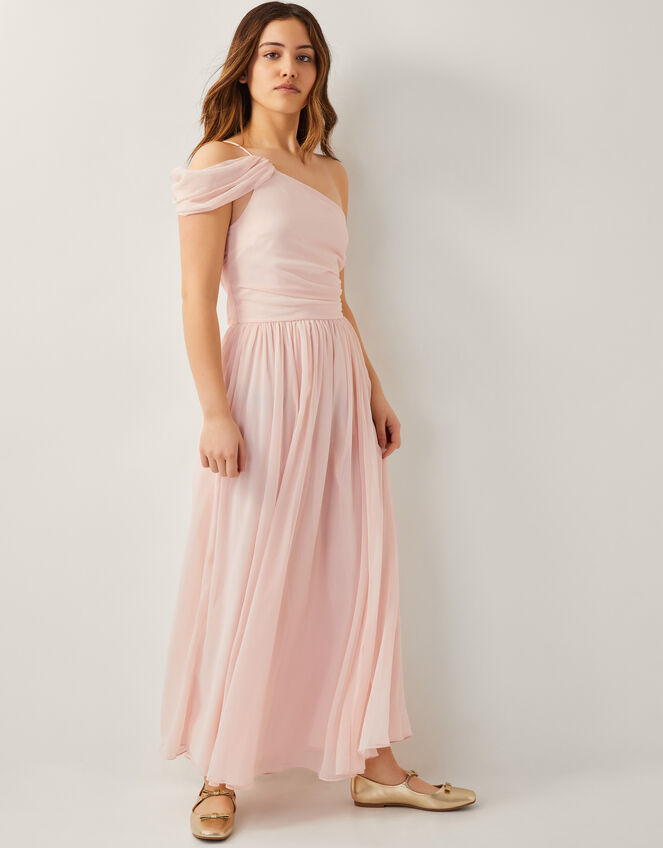 open lace back dress Elegant Dusty Pink One Shoulder A-line Side Split Long Prom Dresses, P –  Wish Gown