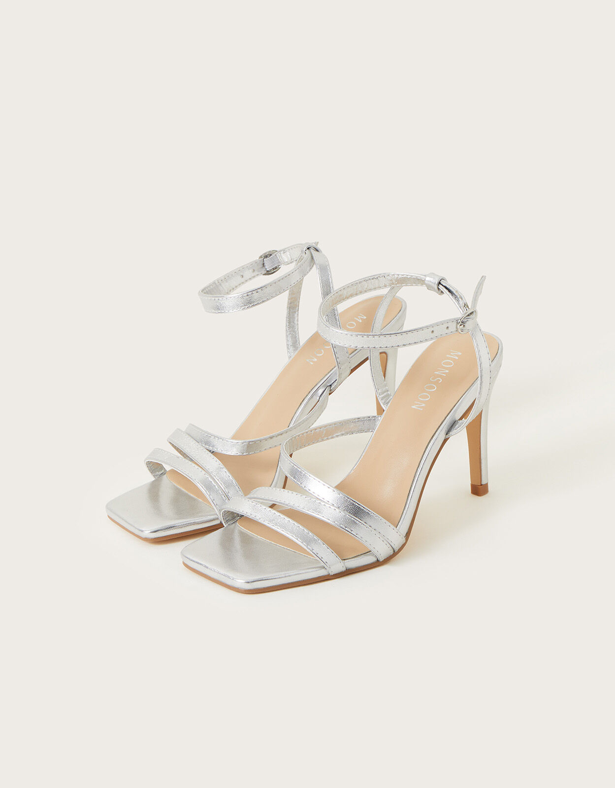 Strappy Square Toe Sandals Silver