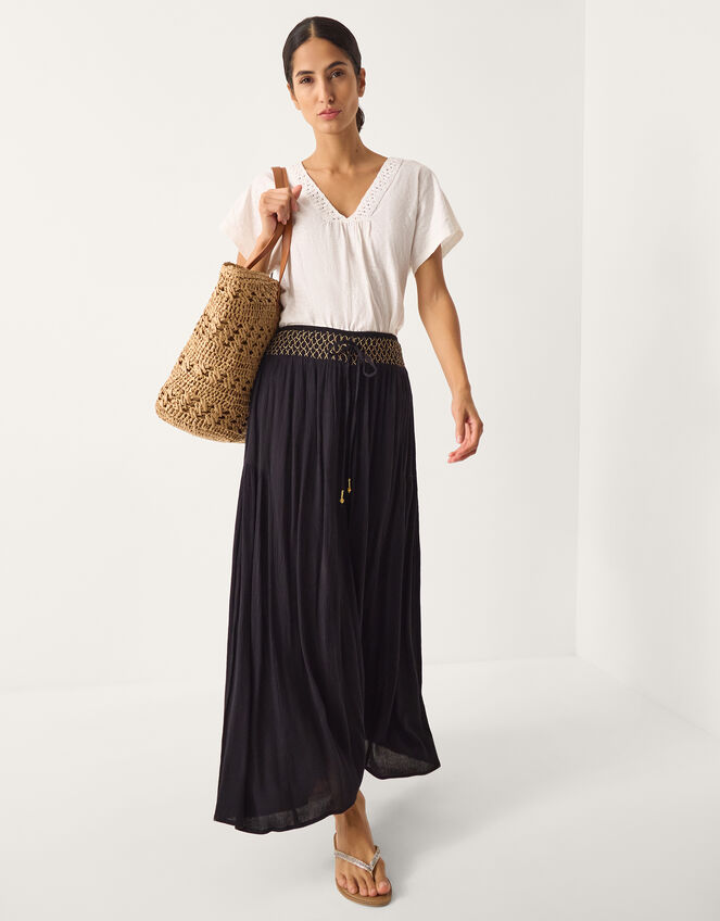 Amaya Crochet V-Neck T-Shirt, White (WHITE), large