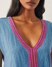 Elena Embroidered V-Neck Jersey T-Shirt, Blue (BLUE), large